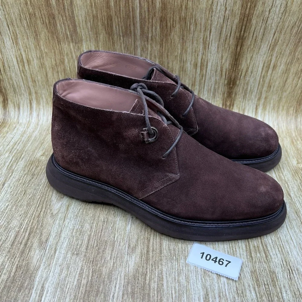 Salvatore Ferragamo Bernard Chukka Boots Men's 6.5 EE Brown Suede Gancini
